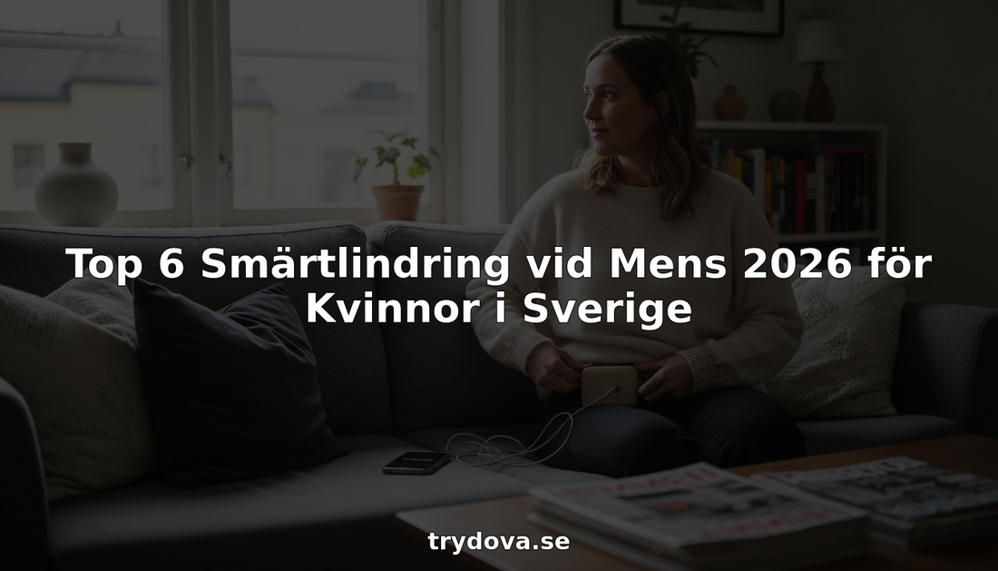 Kvinna justerar sin smärtlindringsapparat hemma