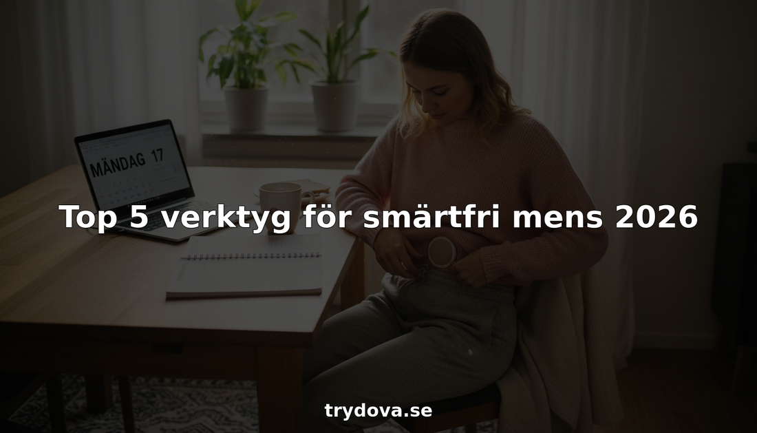 Kvinna som använder en smärtlindrande enhet mot mensvärk